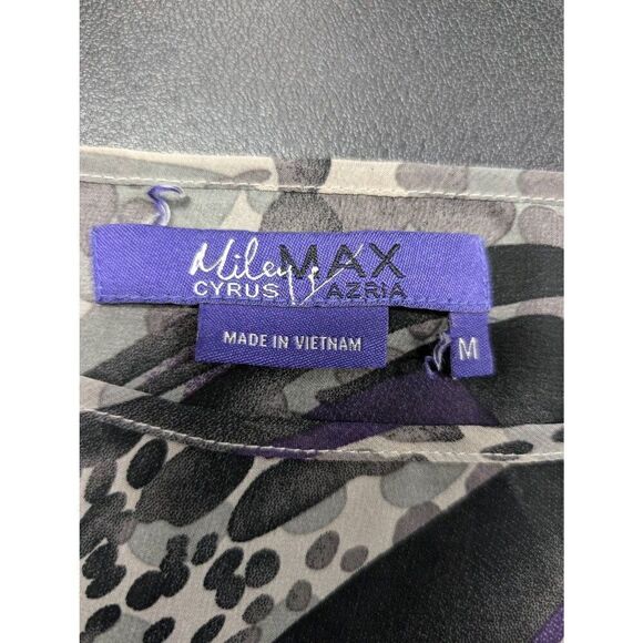 Miley Cyrus Blouse Women Purple & Gray Floral Short Sleeve Round Neck Casual Wom - Picture 4 of 5